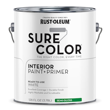 Rust-Oleum Interior Paint/Primer, Semi-Gloss, Water Base, White, 1 gal 380227